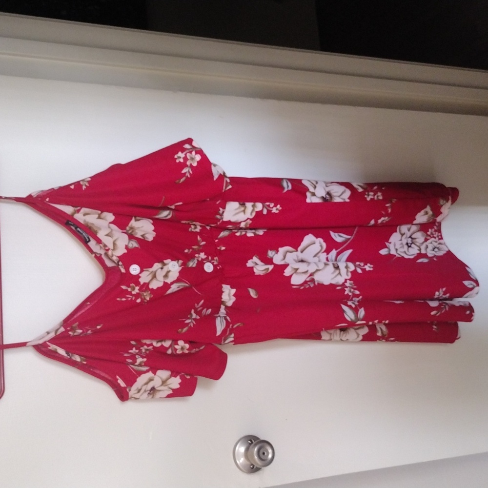 Red & White floral Shein Curve off the shoulder dress